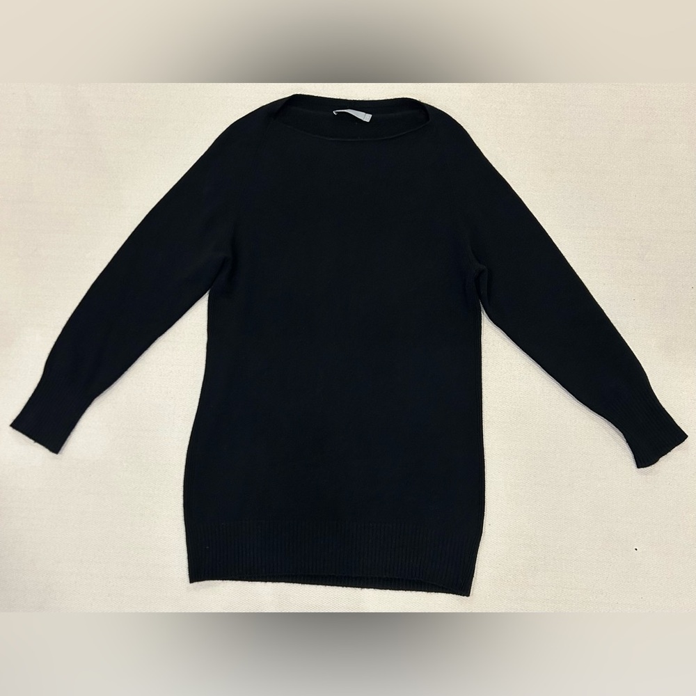 Vince. Wool Cashmere Blend Tunic Sweater Boat Neck Black Size XS